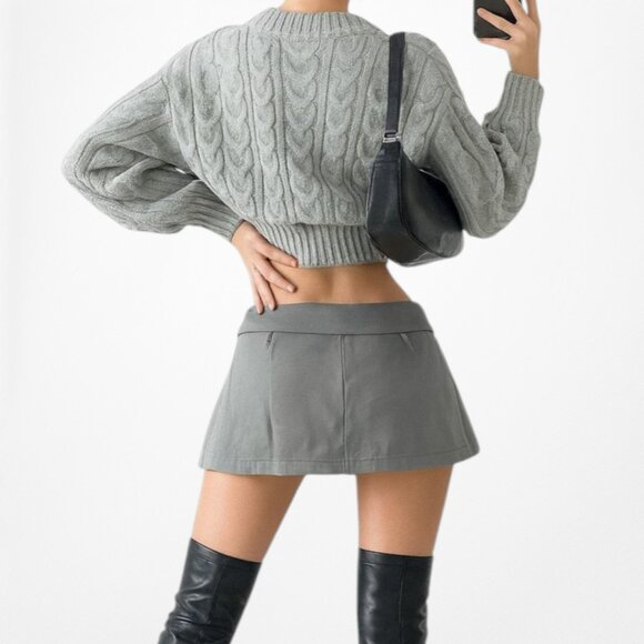 Gray Mid Rise Pleated Flared Skater Mini Skirt Skort Size S - Picture 3 of 6